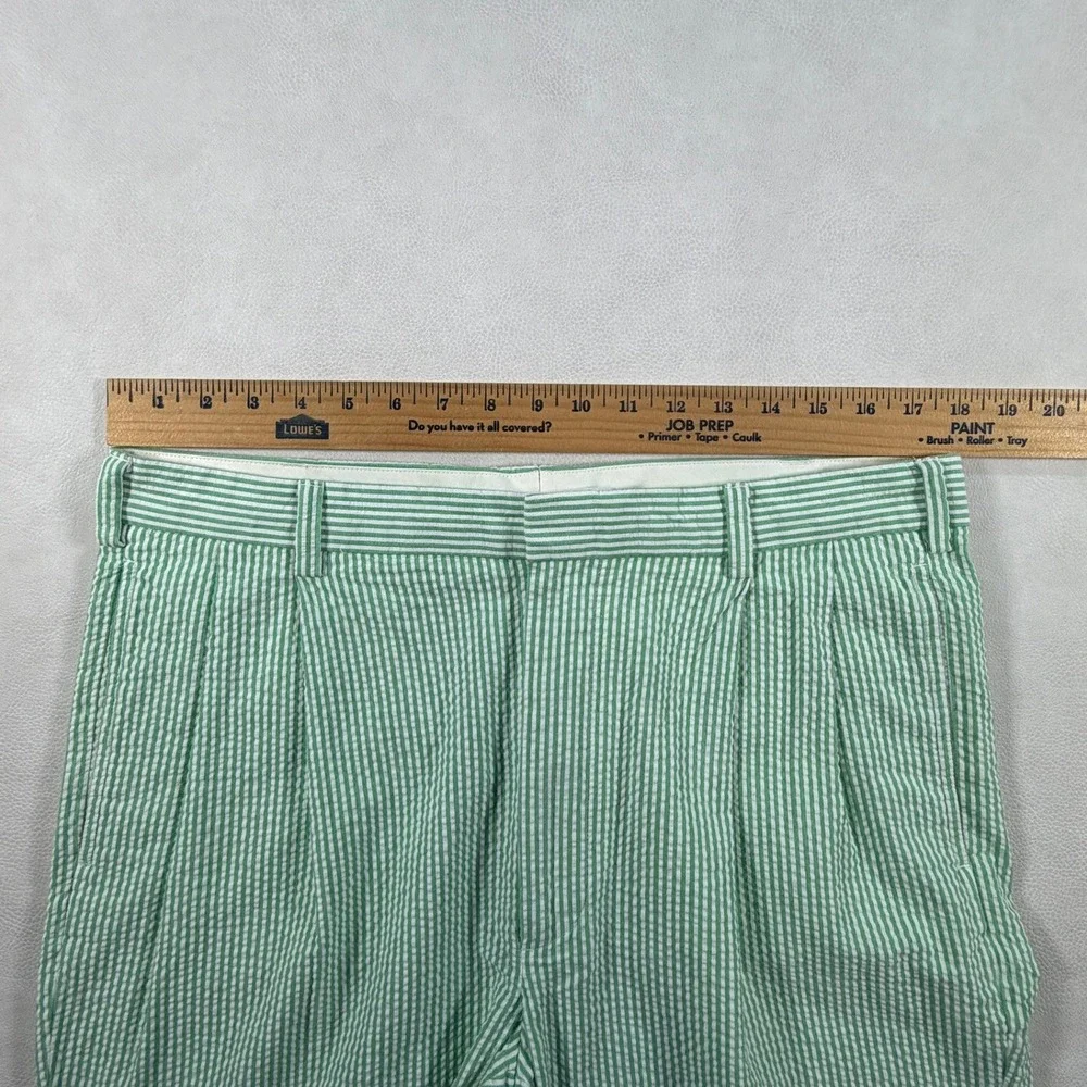 VTG Jos A Bank Mens Green White Seersucker Pleated Pants Striped Trousers 36x32